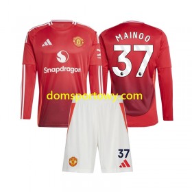 Koszulka Manchester United Kobbie Mainoo 37 Dziecięcy Domowe Koszulki Piłkarskie 2024-2025 Długi Rękaw
